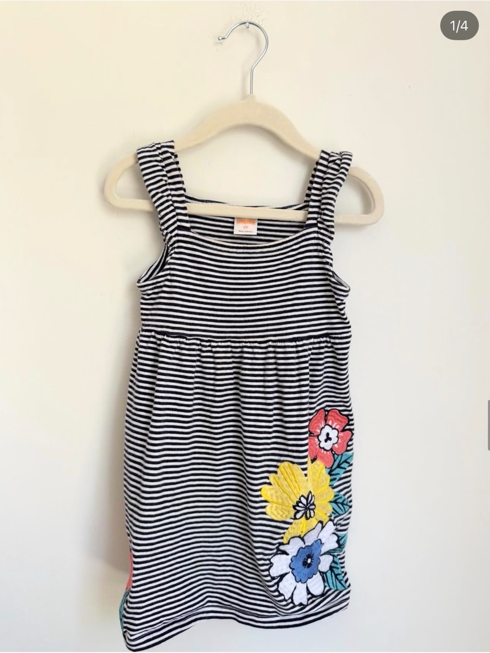 Gymboree Girls Navy & White Striped Dress with Floral Applique (Size 2T)